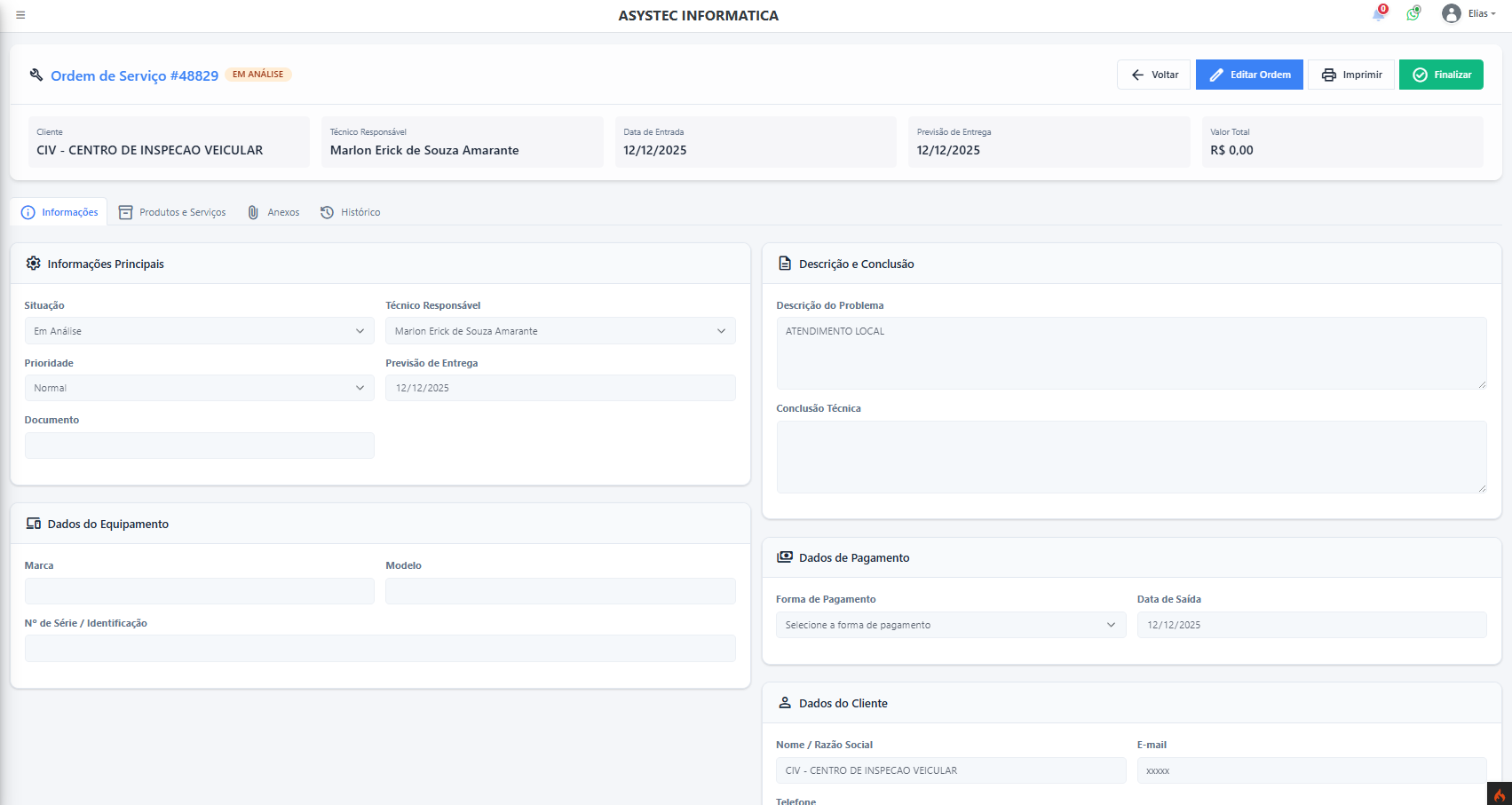Demonstração Ordem de Serviço Asystec Gestão